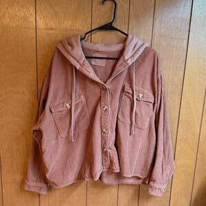 Lucky Brand Women’s XXL Blush Copper Corduroy Hoodie Jacket Shacket Hood Pockets